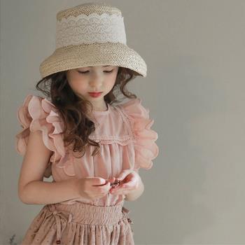 韓國夏款純色淑女短袖襯衫童裝