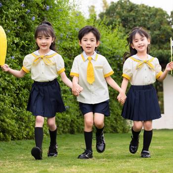 幼兒園入學照服裝小班女白襯衫學生班服比賽夏季兒童朗誦合唱演出