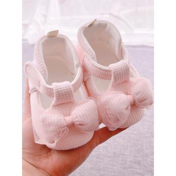 新生嬰兒鞋子護腳女寶寶公主0-1歲春夏防滑軟底純棉不掉學步單鞋2