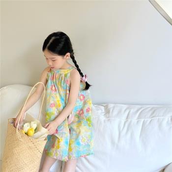夏季韓版小女孩印花吊帶裙童裝