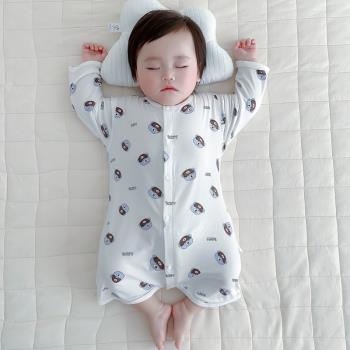 嬰兒薄款長袖無骨夏季四季通用連體睡衣寶寶空調服睡袋兒童防踢被