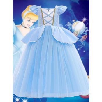 新品灰姑娘女童公主裙拼接網紗Cinderella冰雪奇緣愛莎兒童連衣裙