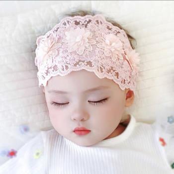 新生嬰兒夏季護囟門寬發帶寶寶空調房護腦門帽子發飾純棉蕾絲公主