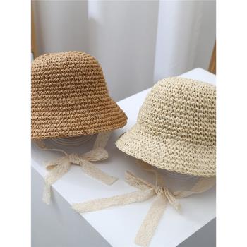 兒童草帽韓國夏季沙灘防曬嬰幼兒洋氣帽子ins女童寶寶出游防曬帽