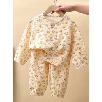 新款兒童純棉紗布睡衣套裝春夏嬰兒家居服寶寶男孩女童韓版兩件套