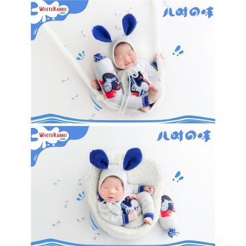 新生的兒拍照道具衣服滿月拍照道具服裝飾嬰兒百日攝影小兔子兔年