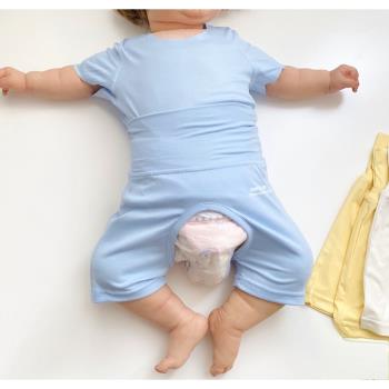 嬰幼兒夏季薄款無骨莫代爾護肚套裝男女寶寶0-3歲短袖分體二件套
