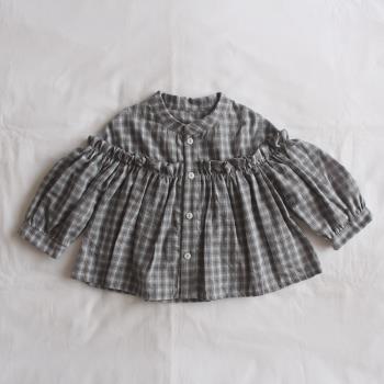 韓版公主春秋裝1-2-3歲格子襯衫