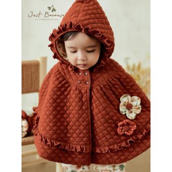 冬季新生兒夾棉紅色保暖外搭披風