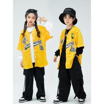 兒童炸街黃色套裝hiphop演出服