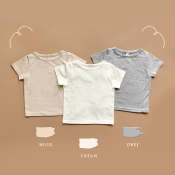 嬰兒夏裝寶寶純棉短袖T恤薄款0-2歲兒童圓領百搭打底上衣純色半袖