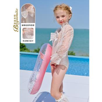 女童蝴蝶結泳衣夏季2023新款兒童洋氣連體泳裝寶寶碎花防曬游泳衣