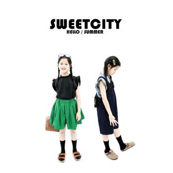sweetcity獨家設計 22夏女童日系范可甜可鹽百搭甜美花邊無袖背心