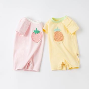 davebella戴維貝拉連身衣夏季嬰兒寶寶純棉卡通印花短袖連身衣