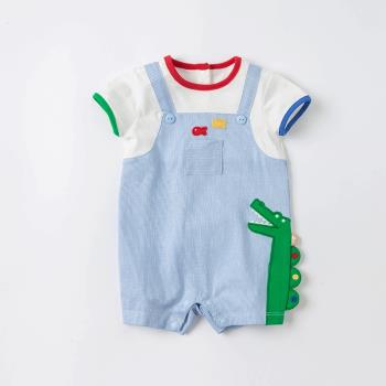 davebella戴維貝拉連身衣夏季嬰兒寶寶假兩件小恐龍短袖連身衣