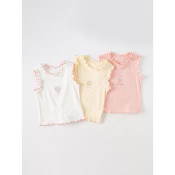 戴維貝拉女童純棉背心2023新款夏裝兒童洋氣上衣寶寶透氣T恤童裝