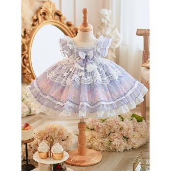 女童紫色洛麗塔公主裙周歲生日演出禮服女寶寶兒童蓬蓬連衣裙高端