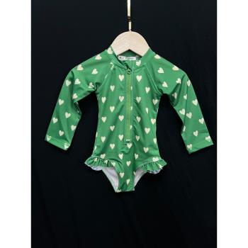 波拉bora韓國童裝女童套裝2023新款夏季兒童寶寶綠色時尚可愛泳衣