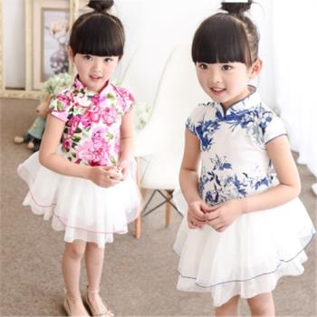 碎花古裝小女孩表演服兒童旗袍