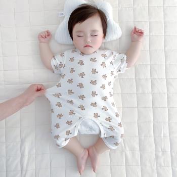 嬰兒衣服夏季薄款無骨男女寶寶莫代爾連體衣嬰幼兒開檔短袖爬服