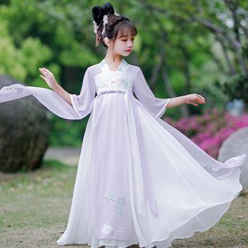 漢服女童夏季唐裝小女孩超仙襦裙中國風兒童古裝紫色古風短袖薄款
