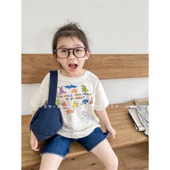兒童棉質卡通印花短袖T恤夏裝韓版男女童寬松個性打底衫寶寶上衣