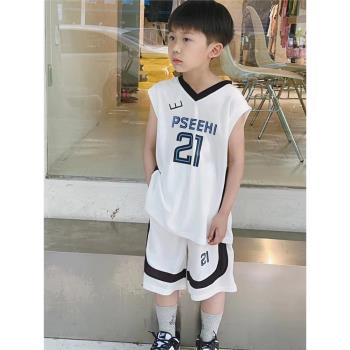 波拉bora韓國童裝男童運動套裝2023夏裝兒童背心短褲兩件套籃球服