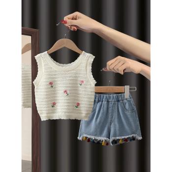 女童套裝夏季2023新款兒童網紅洋氣兩件套小女孩韓版寶寶夏裝衣服