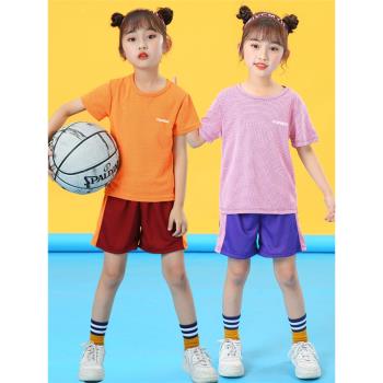 兒童速干衣夏季寶寶短褲短袖套裝女童女孩運動透氣網藍球服訓練服