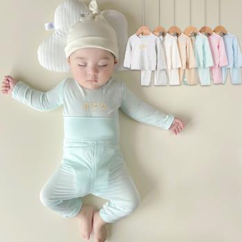 兒童長袖套裝莫代爾高腰二件套寶寶薄款卡通空調服嬰幼兒睡衣夏季