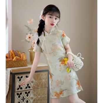 旗袍女童夏季薄款兒童新中式國潮改良復古民國風洋氣中大童連衣裙