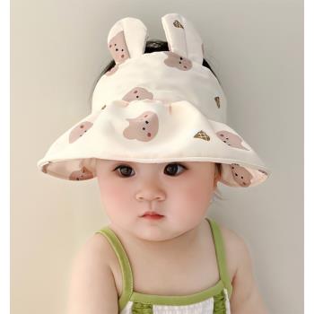 嬰兒帽子夏季空頂帽男女寶寶遮陽帽大檐防曬帽初生太陽涼帽小月齡