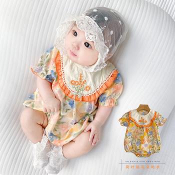 嬰兒連體衣夏天薄款女寶寶包屁衣花朵爬服百日宴公主裝0-1歲衣服