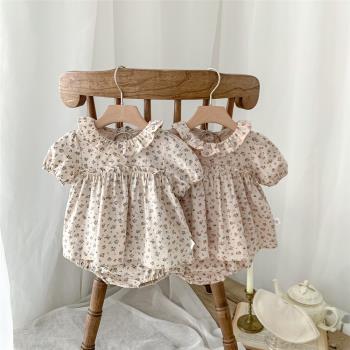 in夏季女童碎花裙三角褲套裝0-2歲寶寶公主裙嬰幼兒周歲滿月套裝