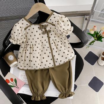 2023夏裝新款洋氣時髦兩件套韓版女童網紅套裝兒童寶寶復古衣服潮