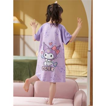 女童睡衣夏季睡裙純棉薄款短袖庫洛米公主可愛寶寶大童兒童家居服