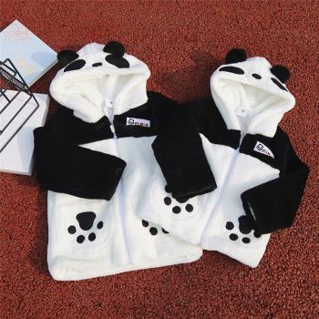 熊貓毛絨加厚保暖兒童親子裝馬甲