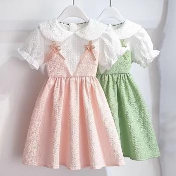 女童夏季短袖連衣裙2023新款洋氣中大童時髦女孩兒童網紅公主裙子