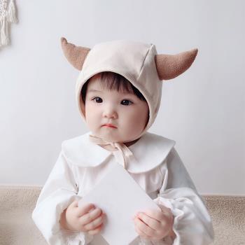 冬季加絨牛寶寶可愛超萌嬰兒帽子