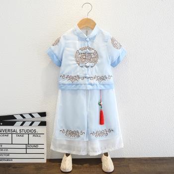 漢服男童夏裝中國風男寶寶套裝唐裝女童古裝兒童演出服古風服裝