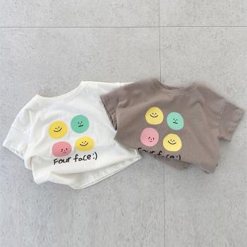 嬰兒衣服夏季男女寶寶短袖INS韓版夏裝可愛潮上衣夏天薄款笑臉T恤
