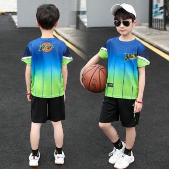兒童裝男童女童短袖套裝夏季夏裝帥氣中大童運動速干籃球衣服網眼