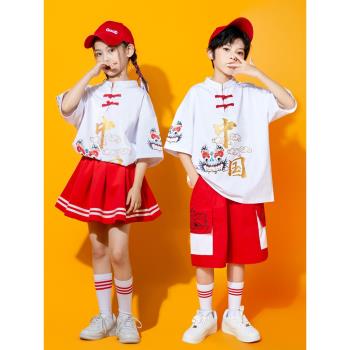 六一兒童啦啦隊演出服女童中國風漢服小學生運動會拉拉隊服裝男童