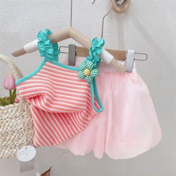 女童夏季洋氣花朵背心小女孩網紅時髦小吊帶寶寶舒適可愛無袖上衣
