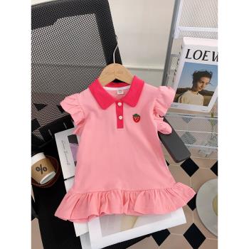 2023夏裝新款女童洋氣連衣裙兒童寶寶時髦短袖polo裙網紅夏季裙子