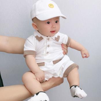 純棉嬰兒連體衣服寶寶夏裝3半袖5哈衣男童夏天6個月7小孩0一1歲半