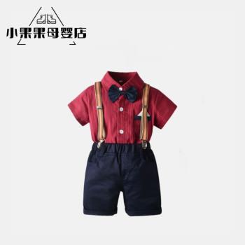 夏季純棉男寶寶條紋花童周歲禮服