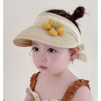 寶寶遮陽帽嬰兒防曬帽兒童太陽帽夏季女童幼兒空頂帽蕾絲花朵公主
