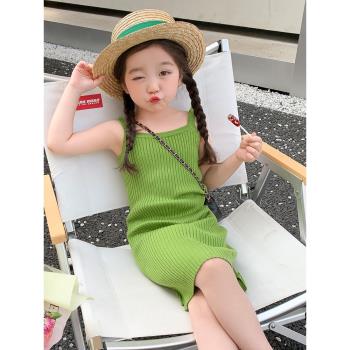女童夏季韓版吊帶背心裙洋氣時髦兒童針織包臀裙網紅修身連衣裙子