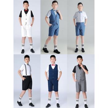 胖童男童禮服英倫西裝夏季鋼琴主持人兒童小男孩中大童演出服西服